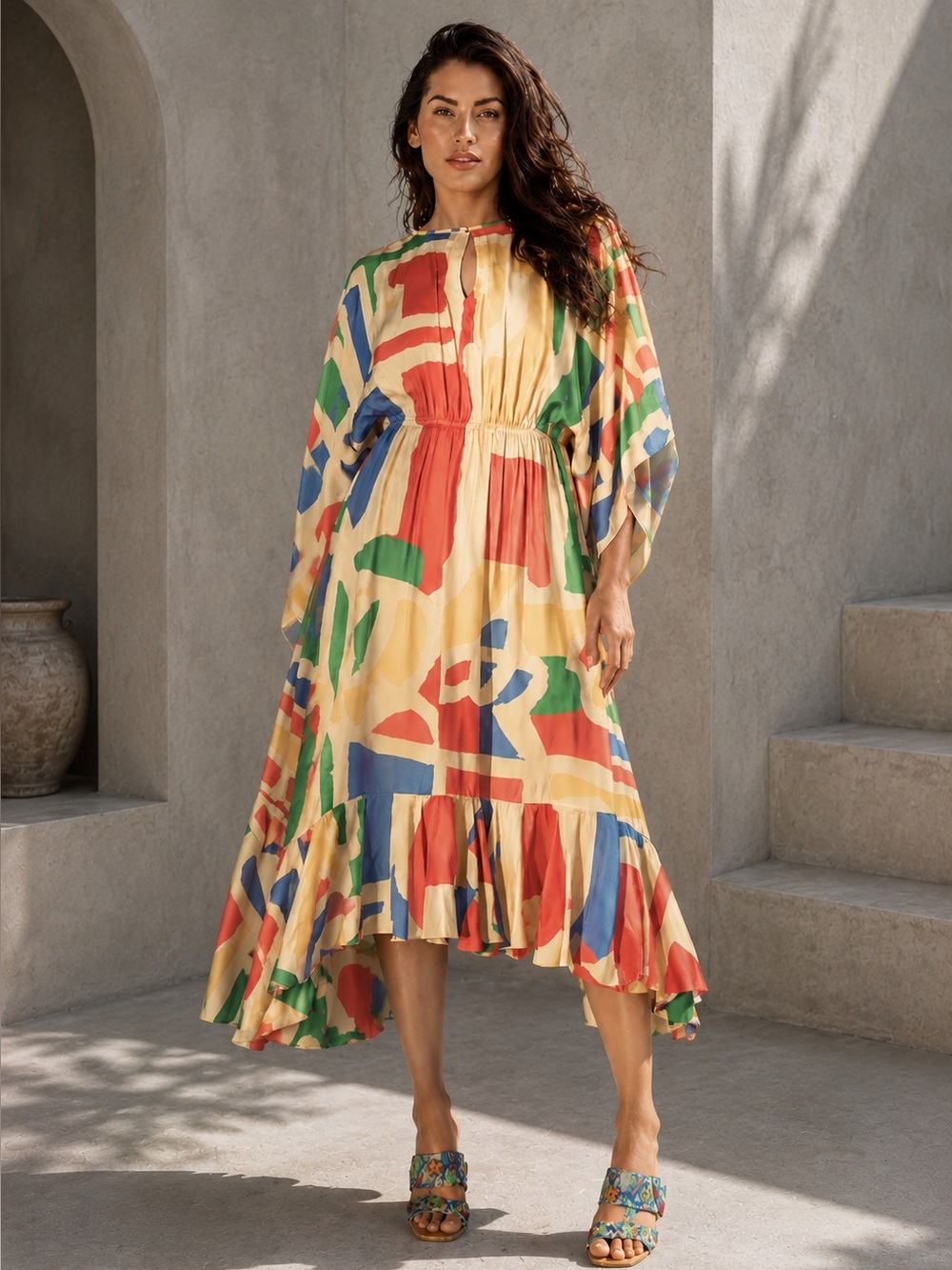 Doh Tak Keh Lipi Abstract Print Satin Midi Dress - 2x - NWT